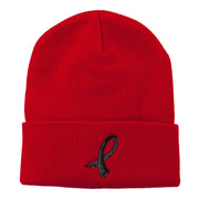 Black Ribbon Skin Cancer Embroidered Long Beanie