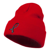 Black Ribbon Skin Cancer Embroidered Long Beanie