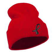 Black Ribbon Skin Cancer Embroidered Long Beanie