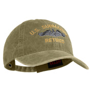 US Submarine Retired Embroidered Washed Solid Pigment Dyed Cotton Twill Brass Buckle Cap - Khaki OSFM