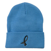 Black Ribbon Skin Cancer Embroidered Long Beanie