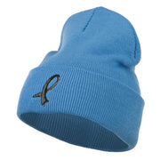 Black Ribbon Skin Cancer Embroidered Long Beanie