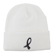 Black Ribbon Skin Cancer Embroidered Long Beanie