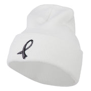 Black Ribbon Skin Cancer Embroidered Long Beanie