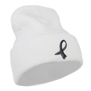 Black Ribbon Skin Cancer Embroidered Long Beanie