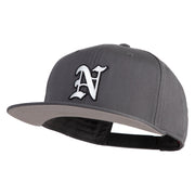 Old English White N Patched Cotton Twill Flat Bill Cap - Charcoal OSFM