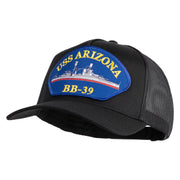 USS Arizona BB 39 Blue Patched Solid Cotton Twill 5 panel Mesh Back Cap - Black OSFM