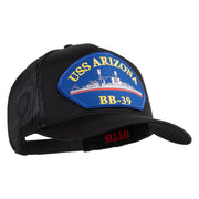 USS Arizona BB 39 Blue Patched Solid Cotton Twill 5 panel Mesh Back Cap - Black OSFM