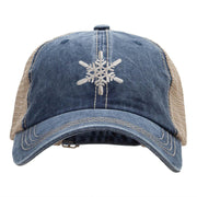 Snowflakes Large Christmas Embroidered Iron On Patched Pigment Dyed Mesh Cap