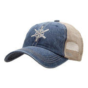 Snowflakes Large Christmas Embroidered Iron On Patched Pigment Dyed Mesh Cap