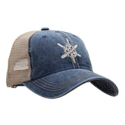 Snowflakes Large Christmas Embroidered Iron On Patched Pigment Dyed Mesh Cap