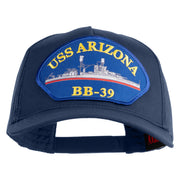 USS Arizona BB 39 Blue Patched Solid Cotton Twill 5 panel Mesh Back Cap - Navy OSFM