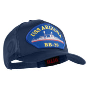 USS Arizona BB 39 Blue Patched Solid Cotton Twill 5 panel Mesh Back Cap - Navy OSFM