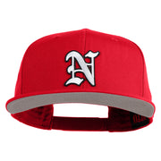 Old English White N Patched Cotton Twill Flat Bill Cap - Red OSFM