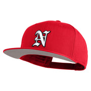 Old English White N Patched Cotton Twill Flat Bill Cap - Red OSFM