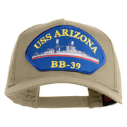 USS Arizona BB 39 Blue Patched Solid Cotton Twill 5 panel Mesh Back Cap - Khaki OSFM