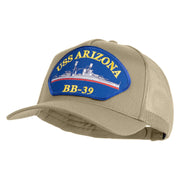 USS Arizona BB 39 Blue Patched Solid Cotton Twill 5 panel Mesh Back Cap - Khaki OSFM