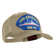 USS Arizona BB 39 Blue Patched Solid Cotton Twill 5 panel Mesh Back Cap - Khaki OSFM