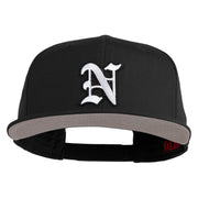 Old English White N Patched Cotton Twill Flat Bill Cap - Black OSFM