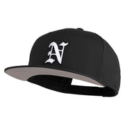 Old English White N Patched Cotton Twill Flat Bill Cap - Black OSFM