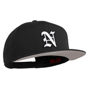 Old English White N Patched Cotton Twill Flat Bill Cap - Black OSFM
