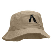 Grandma Cat and Baby Cat Embroidered Pigment Dyed Bucket Hat - Khaki OSFM