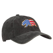 Bear USA Flag Embroidered Washed Buckle Cap