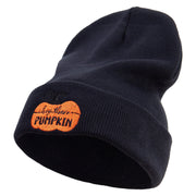 Thanksgiving Pumpkin Logo Embroidered 12 Inch Long Knitted Beanie - Black OSFM