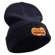 Thanksgiving Pumpkin Logo Embroidered 12 Inch Long Knitted Beanie - Black OSFM