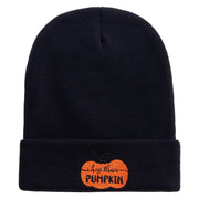 Thanksgiving Pumpkin Logo Embroidered 12 Inch Long Knitted Beanie - Black OSFM