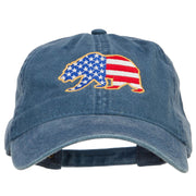 Bear USA Flag Embroidered Washed Buckle Cap