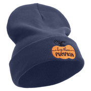 Thanksgiving Pumpkin Logo Embroidered 12 Inch Long Knitted Beanie - Navy OSFM