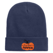 Thanksgiving Pumpkin Logo Embroidered 12 Inch Long Knitted Beanie - Navy OSFM