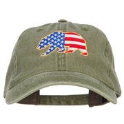 Bear USA Flag Embroidered Washed Buckle Cap