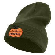 Thanksgiving Pumpkin Logo Embroidered 12 Inch Long Knitted Beanie - Olive OSFM