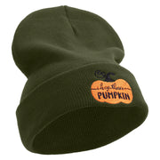 Thanksgiving Pumpkin Logo Embroidered 12 Inch Long Knitted Beanie - Olive OSFM