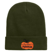 Thanksgiving Pumpkin Logo Embroidered 12 Inch Long Knitted Beanie - Olive OSFM