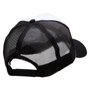 Embroidered Guitar 5 Panel High Profile Poly Cotton Twill Mesh Trucker Cap - White-Black OSFM