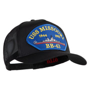USS Missouri BB 63 Blue Patched Solid Cotton Twill 5 panel Mesh Back Cap - Black OSFM