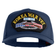 Korea War Vet Patched Solid Cotton Twill 5 panel Mesh Back Cap - Navy OSFM