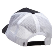 Embroidered Guitar 5 Panel High Profile Poly Cotton Twill Mesh Trucker Cap - Black-White OSFM