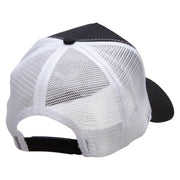 Embroidered Guitar 5 Panel High Profile Poly Cotton Twill Mesh Trucker Cap - Black-White OSFM