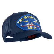 USS Missouri BB 63 Blue Patched Solid Cotton Twill 5 panel Mesh Back Cap - Navy OSFM