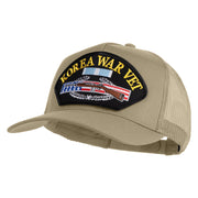Korea War Vet Patched Solid Cotton Twill 5 panel Mesh Back Cap - Khaki OSFM
