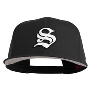 Old English White S Patched Cotton Twill Flat Bill Cap - Black OSFM
