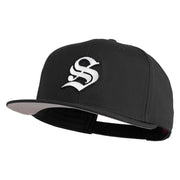 Old English White S Patched Cotton Twill Flat Bill Cap - Black OSFM