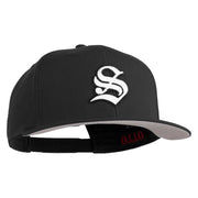 Old English White S Patched Cotton Twill Flat Bill Cap - Black OSFM