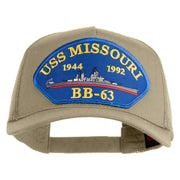 USS Missouri BB 63 Blue Patched Solid Cotton Twill 5 panel Mesh Back Cap - Khaki OSFM