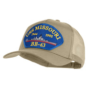USS Missouri BB 63 Blue Patched Solid Cotton Twill 5 panel Mesh Back Cap - Khaki OSFM
