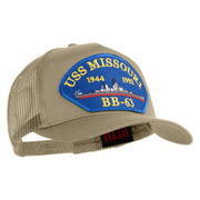 USS Missouri BB 63 Blue Patched Solid Cotton Twill 5 panel Mesh Back Cap - Khaki OSFM
